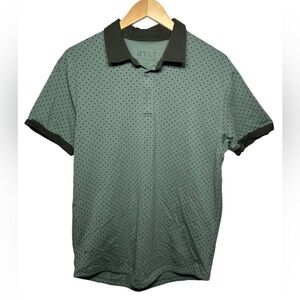 BYLT Drop Cut Lux Polo Performance Stretch Shirt Men’s Medium Green Polka Dot